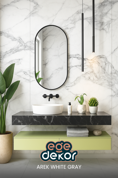 AREK WHITE GRAY Mermer Desenli PVC Panel 122 x 244 CM