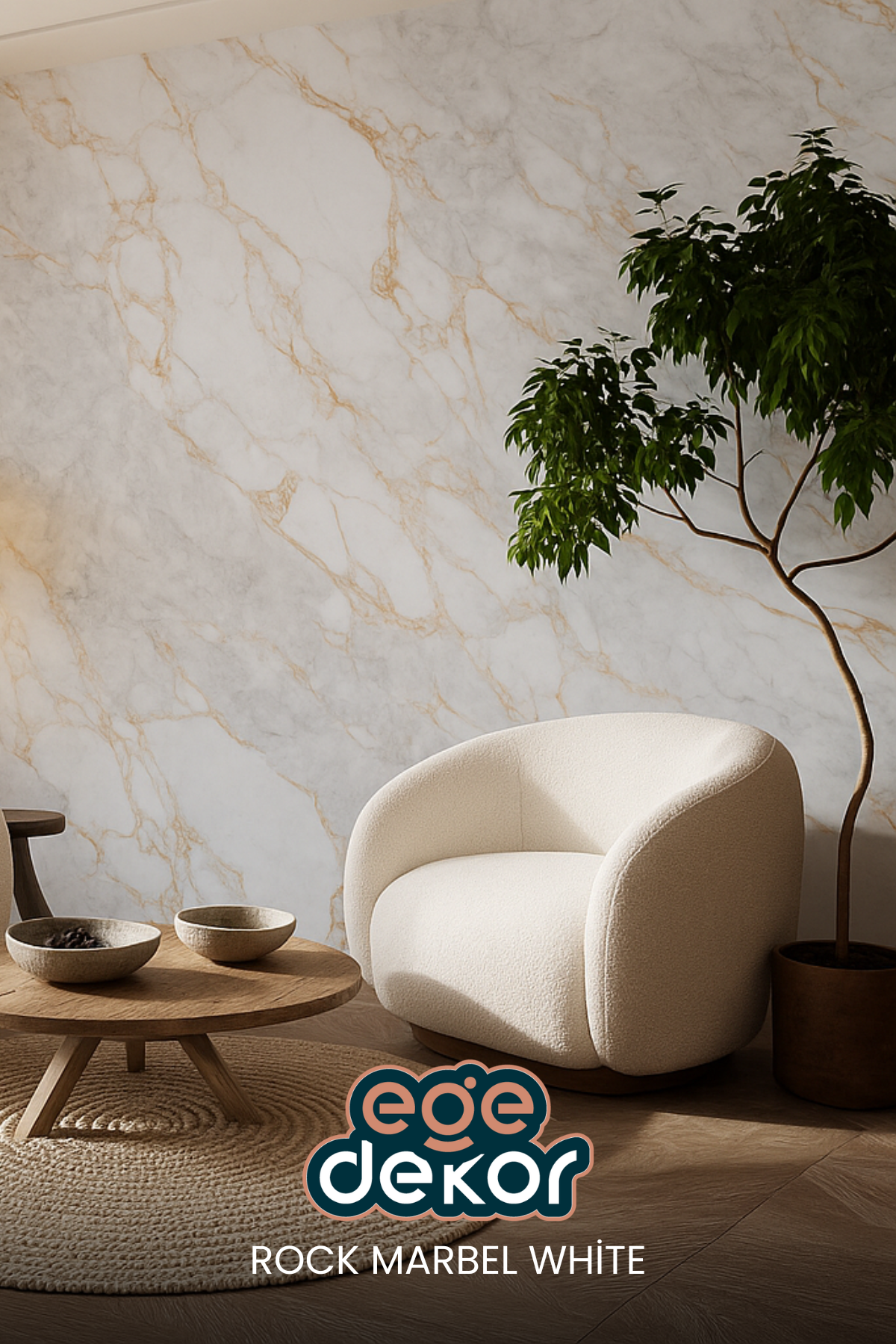 ROCK MARBEL WHITE Mermer Desenli PVC Panel 122 x 244 CM