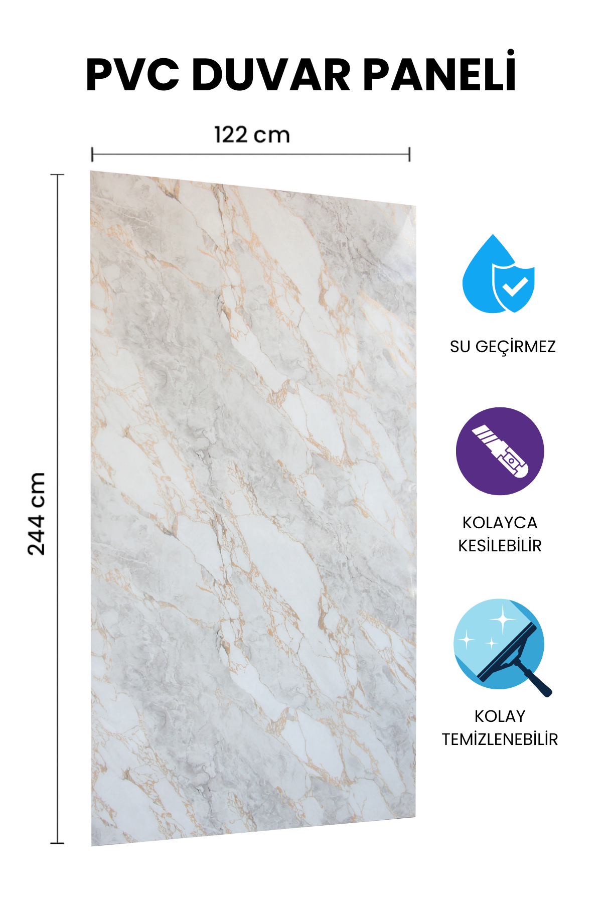 ROCK MARBEL WHITE Mermer Desenli PVC Panel 122 x 244 CM