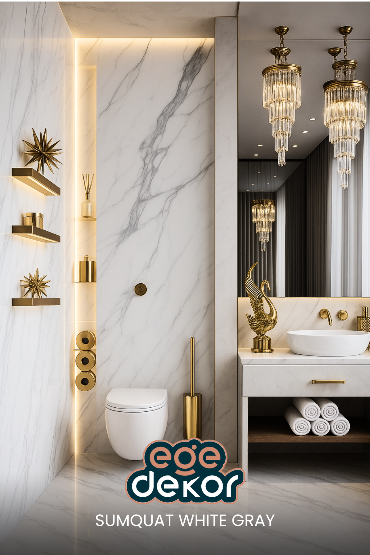 SUMQUAT WHITE GRAY Mermer Desenli PVC Panel 122 x 244 CM