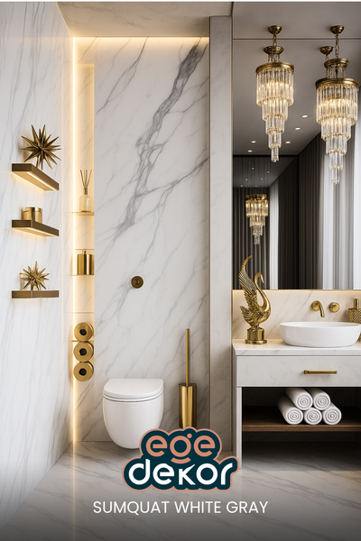 SUMQUAT WHITE GRAY Mermer Desenli PVC Panel 122 x 244 CM