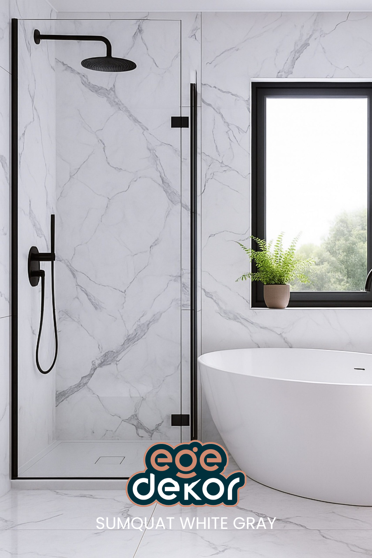 SUMQUAT WHITE GRAY Mermer Desenli PVC Panel 122 x 244 CM