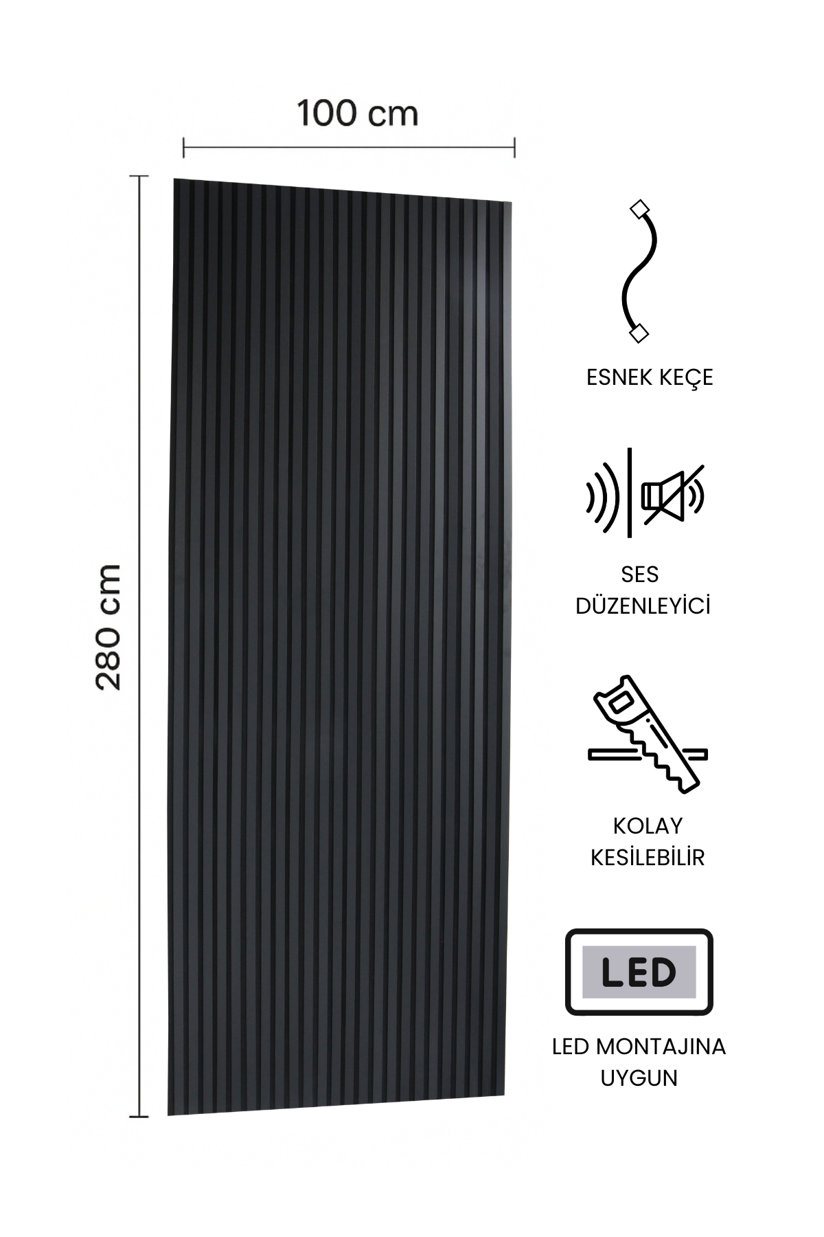 SİYAH Akustik Panel 100 x 280 CM