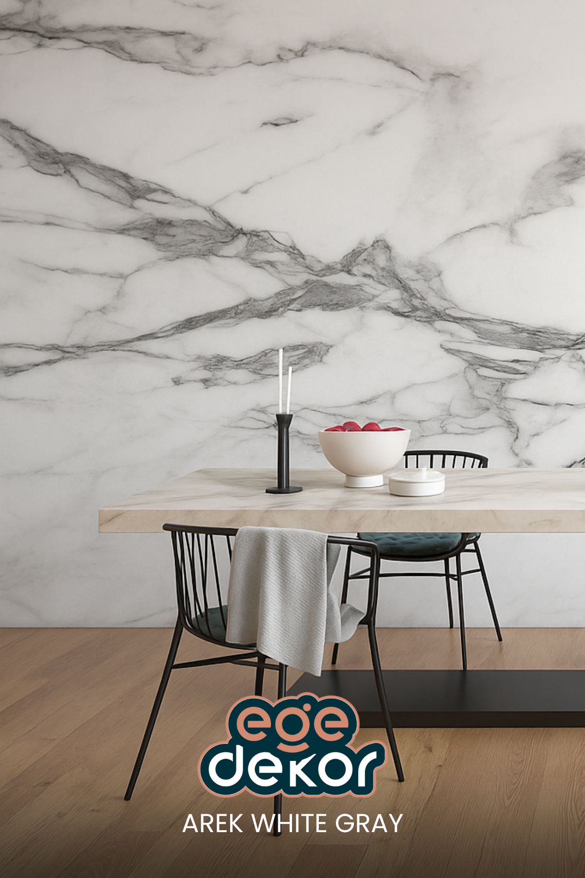 AREK WHITE GRAY Mermer Desenli PVC Panel 122 x 244 CM