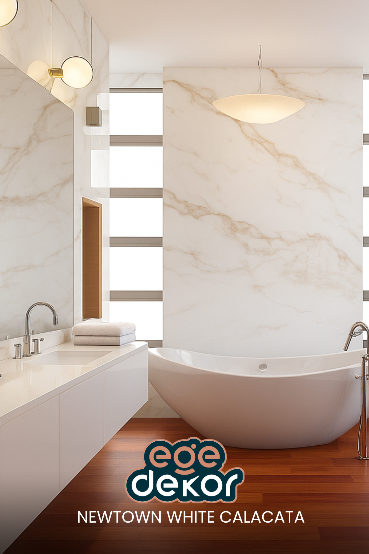 NEWTOWN WHITE CALACATA Mermer Desenli PVC Panel 122 x 244 CM