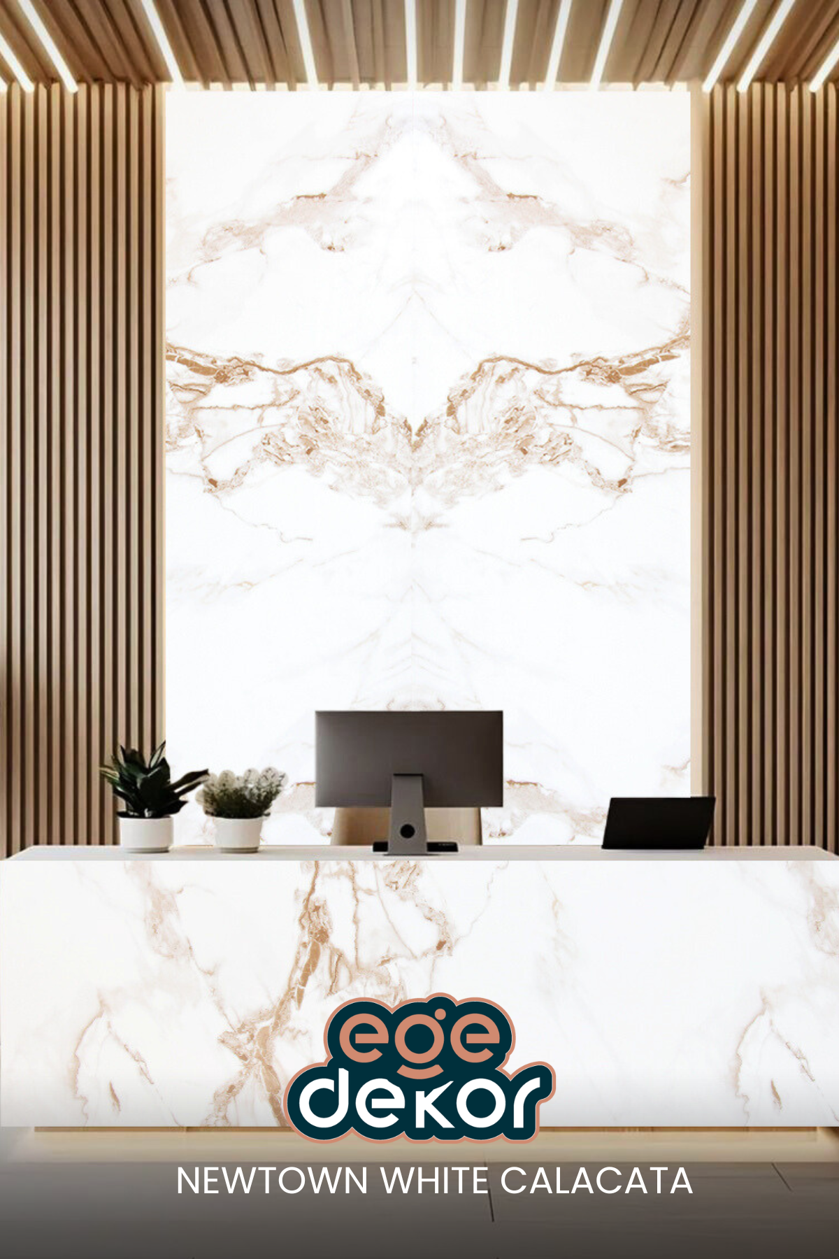 NEWTOWN WHITE CALACATA Mermer Desenli PVC Panel 122 x 244 CM