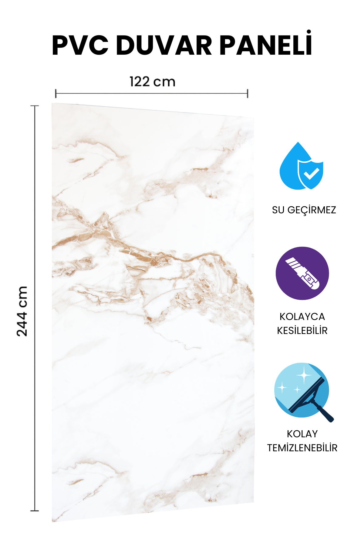 NEWTOWN WHITE CALACATA Mermer Desenli PVC Panel 122 x 244 CM