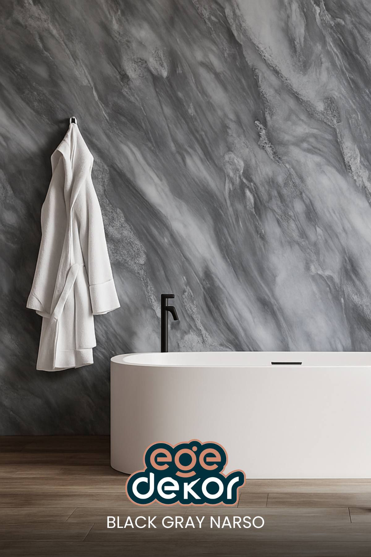 BLACK GRAY NARSO Mermer Desenli PVC Panel 122 x 244 CM