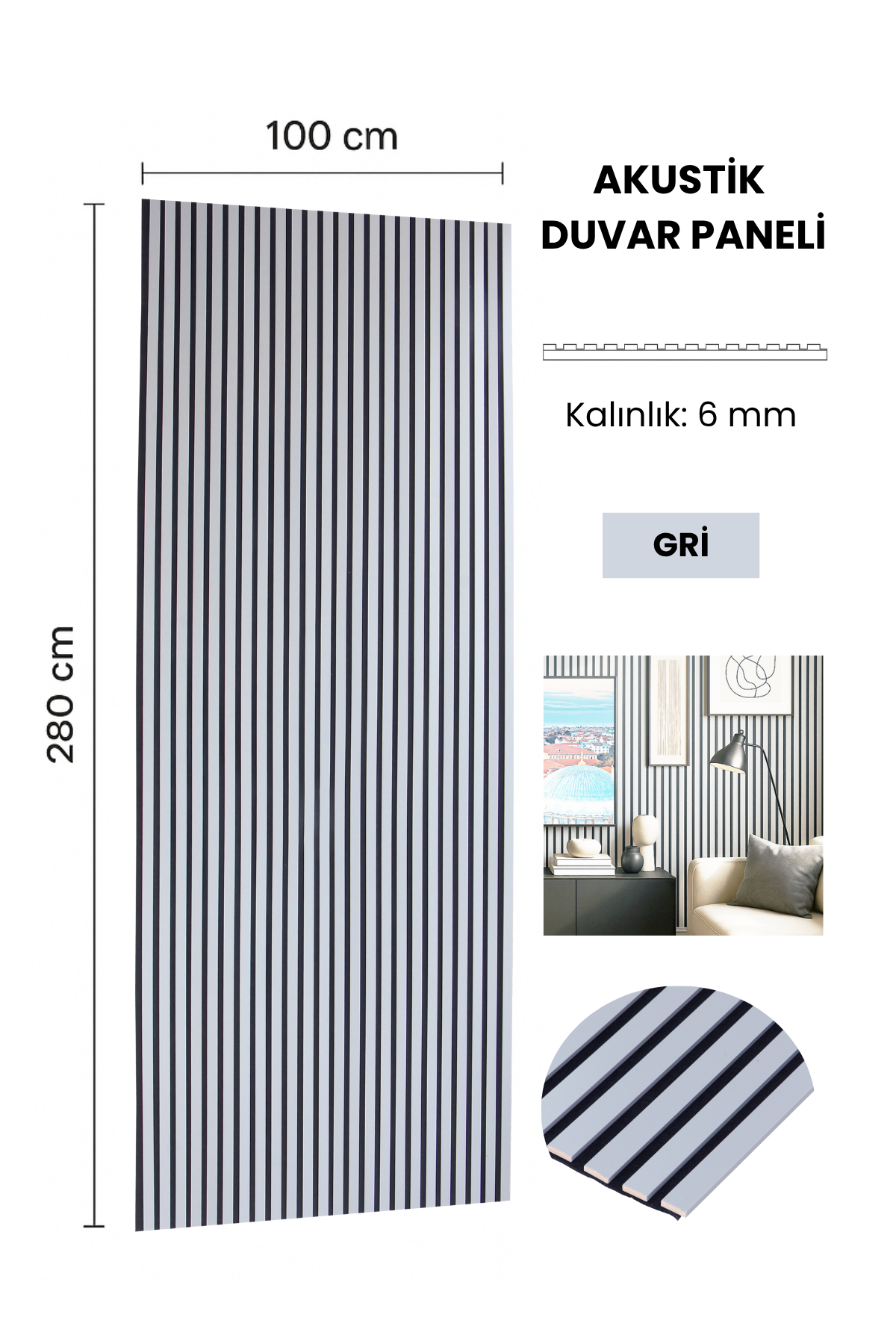 URAGAN GRİ Akustik Panel 100 x 280 cm