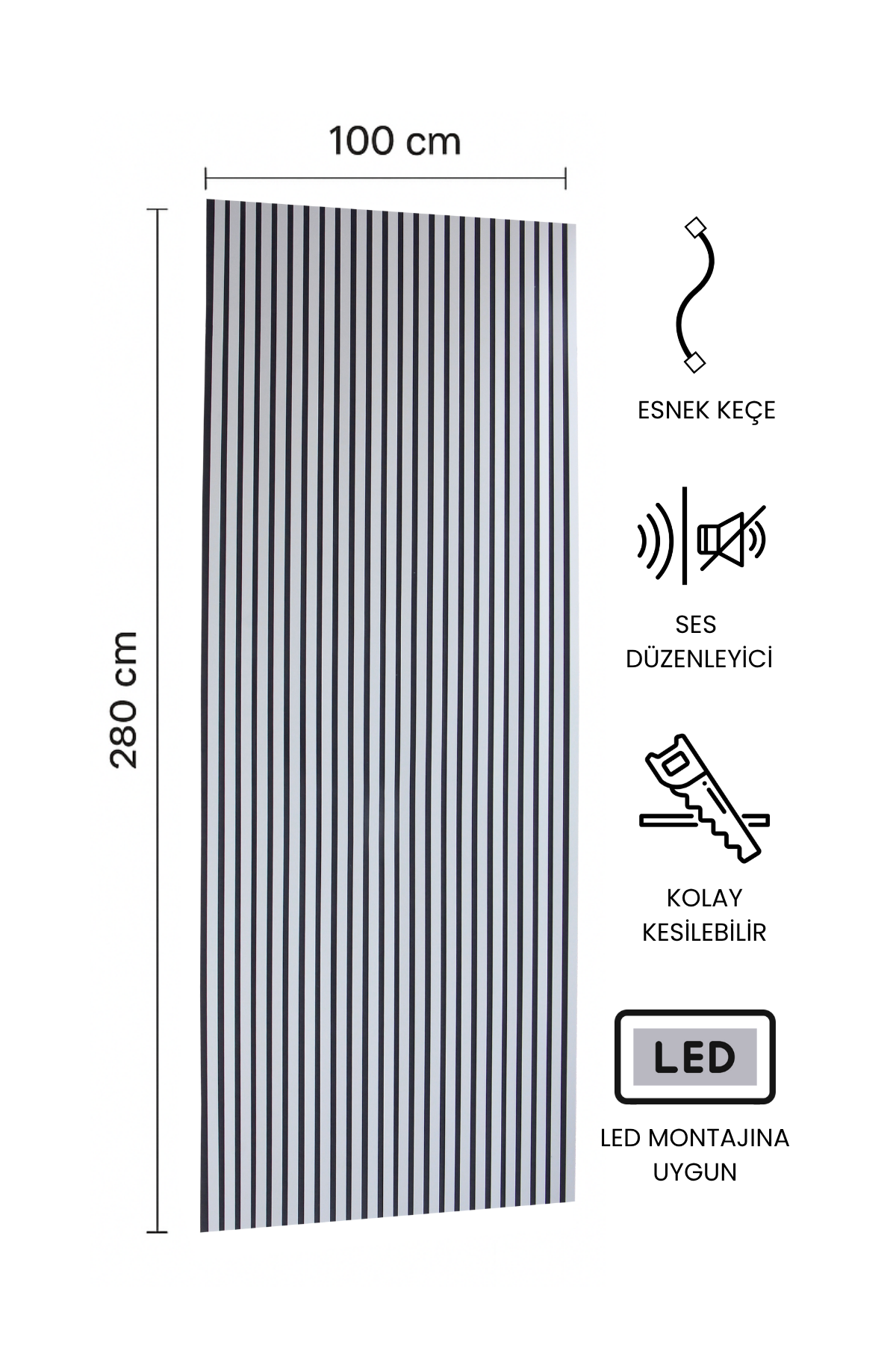 URAGAN GRİ Akustik Panel 100 x 280 cm