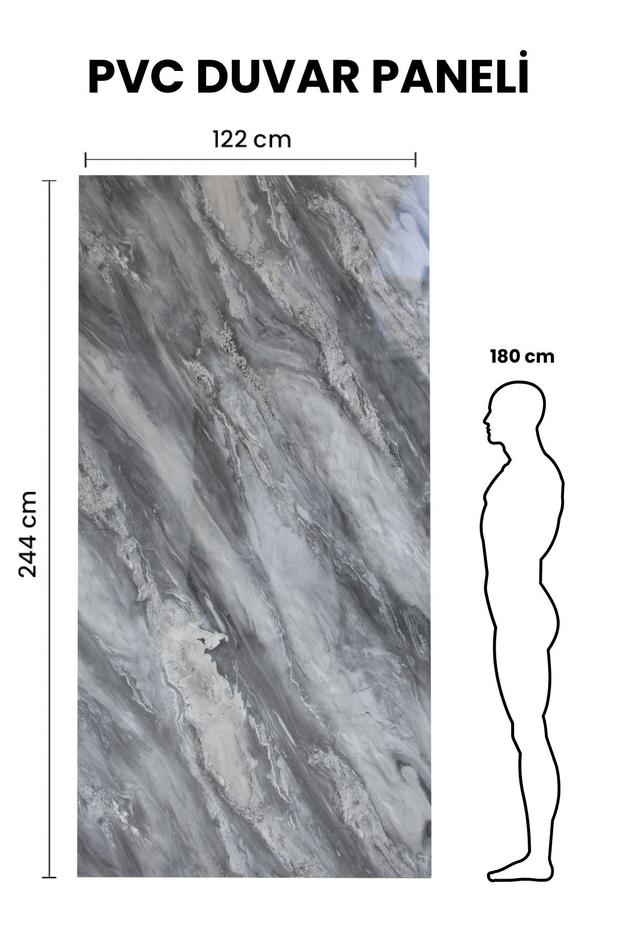 BLACK GRAY NARSO Mermer Desenli PVC Panel 122 x 244 CM