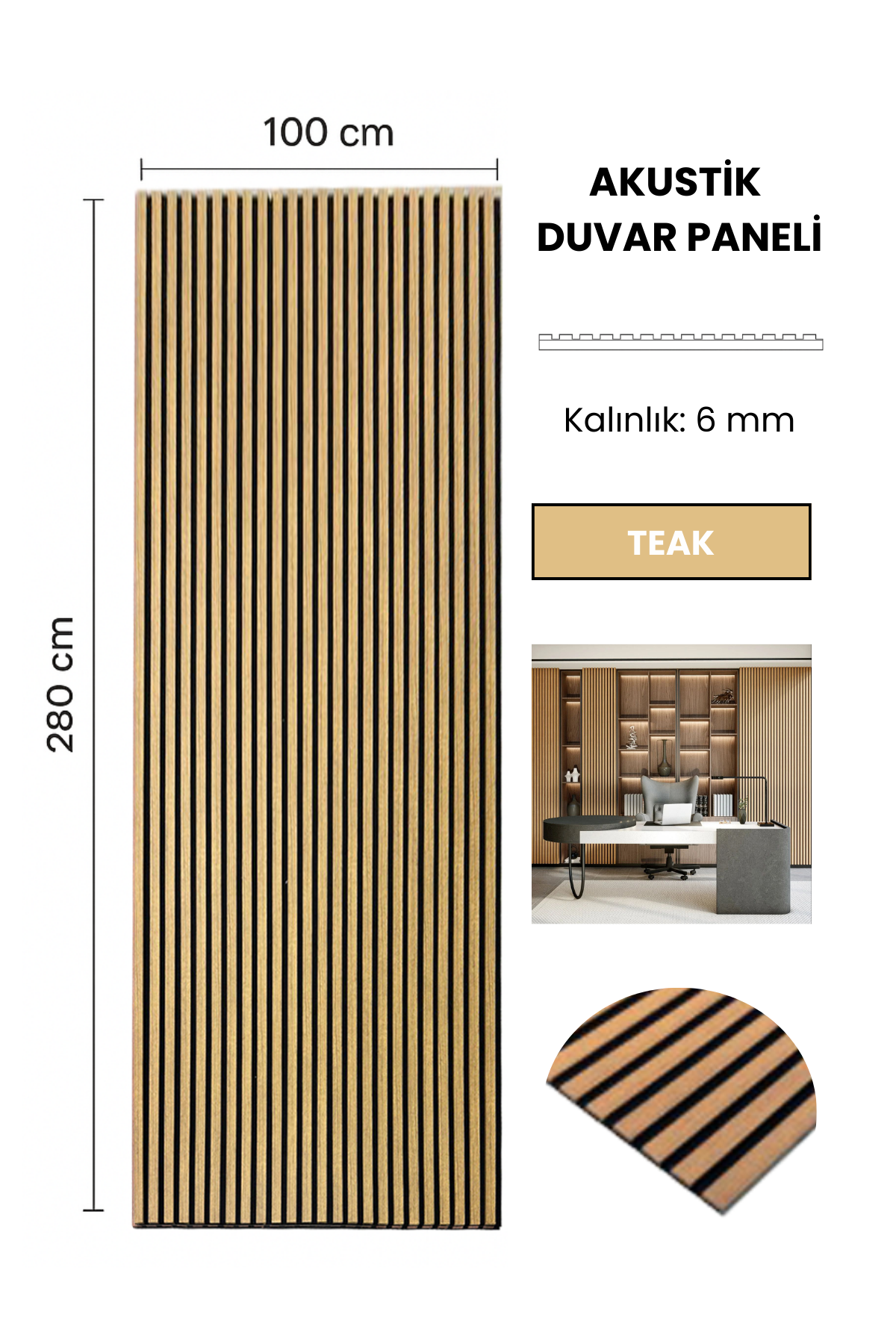 TEAK Akustik Panel 100 x 280 CM