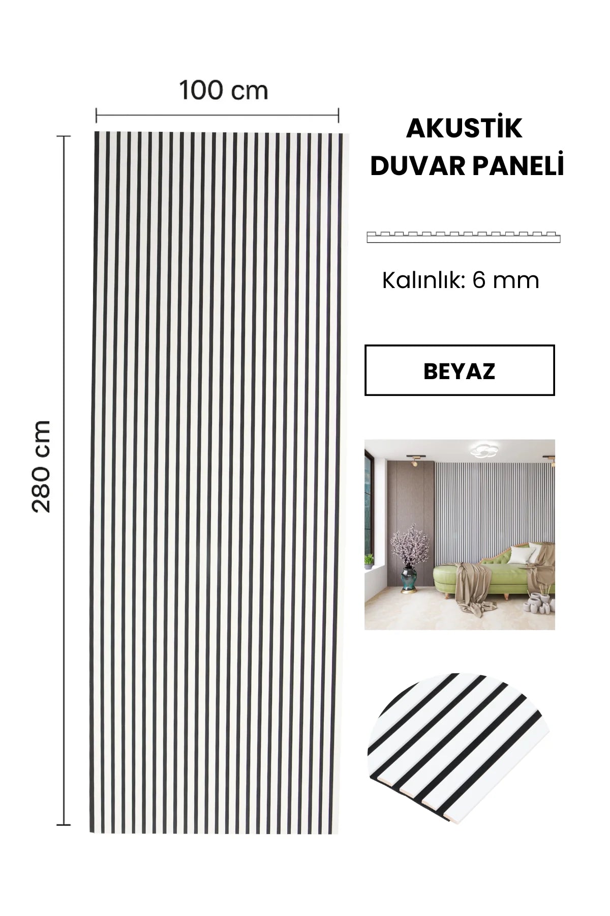 BEYAZ Akustik Panel 100 x 280 CM