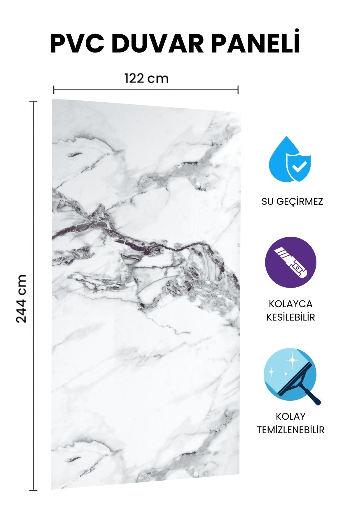AREK WHITE GRAY Mermer Desenli PVC Panel 122 x 244 CM