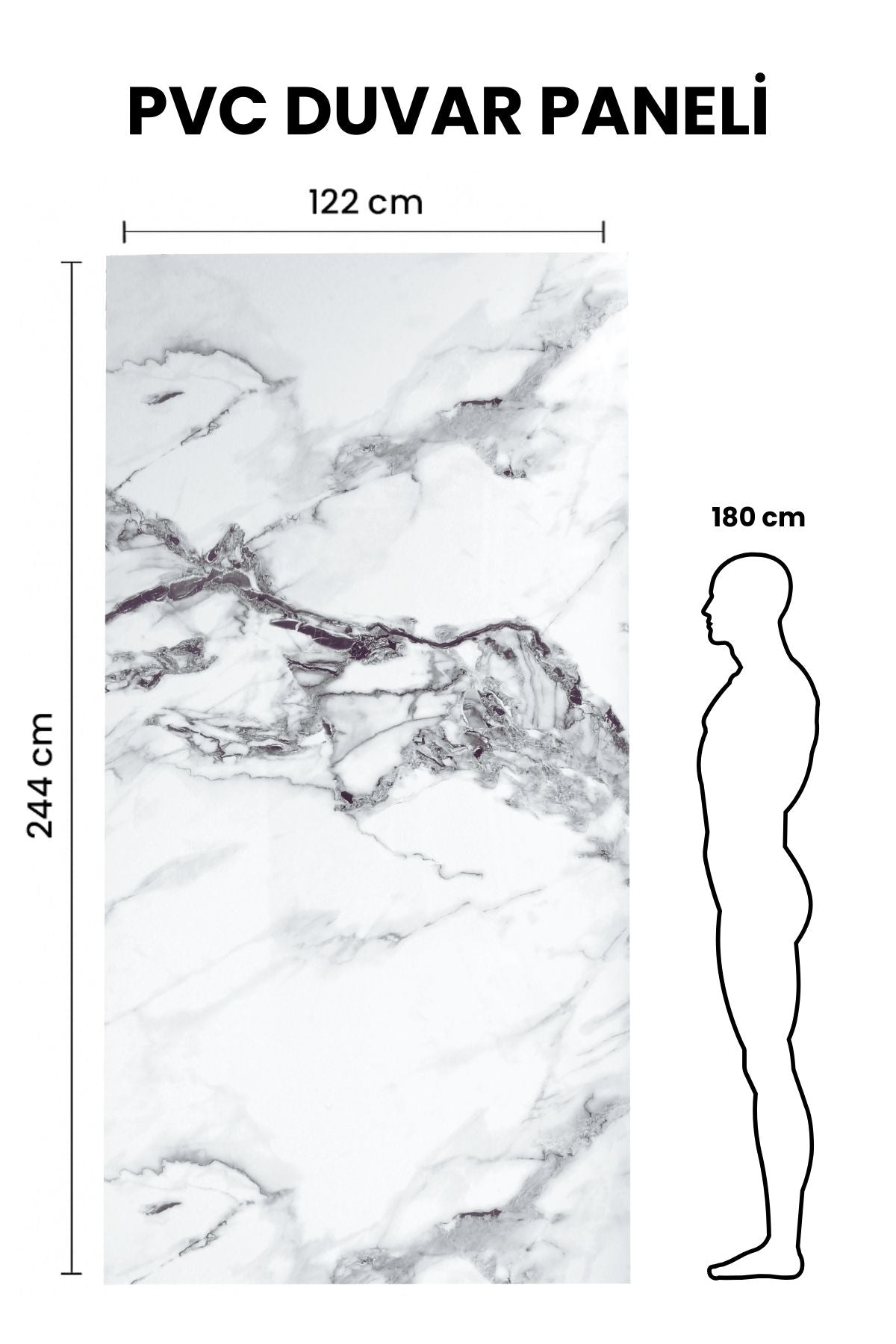AREK WHITE GRAY Mermer Desenli PVC Panel 122 x 244 CM